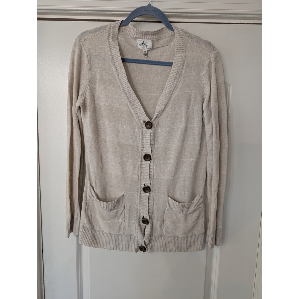 Milly New York Womens 100% Linen V-Neck Cardigan Sweater Medium minimalist